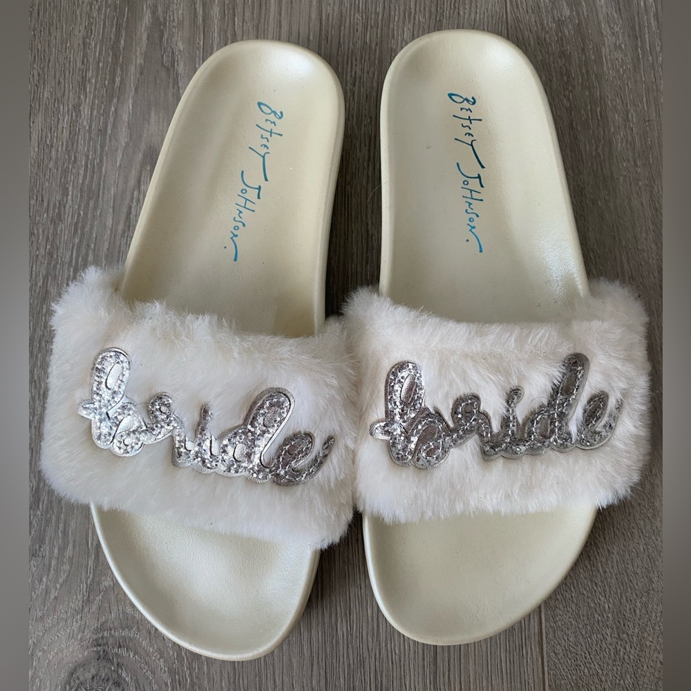Betsey Johnson bride slippers/ slides